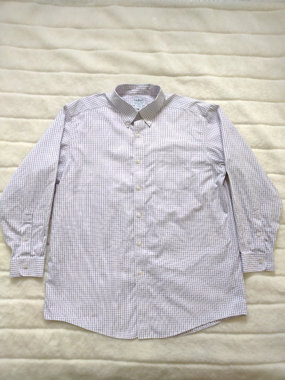 L.L. Bean Men's Dress Shirt 16.5 33 Traditional Fit White Check Gray Pink